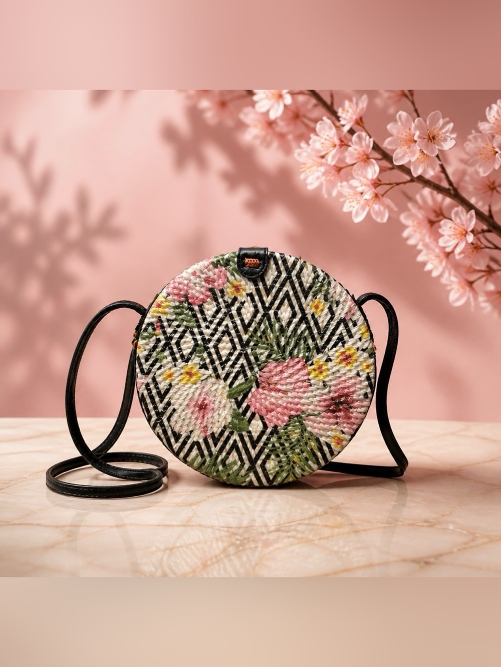 Floral Round Crossbody Bag - Pink Floral